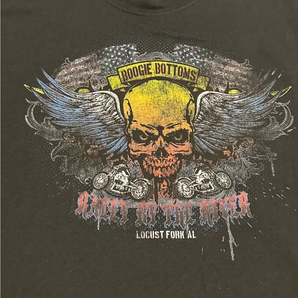 Boogie Bottoms Rally By The River Locust Fork AL T-shirt Skulls Wings Motorcycle - Picture 3 of 7